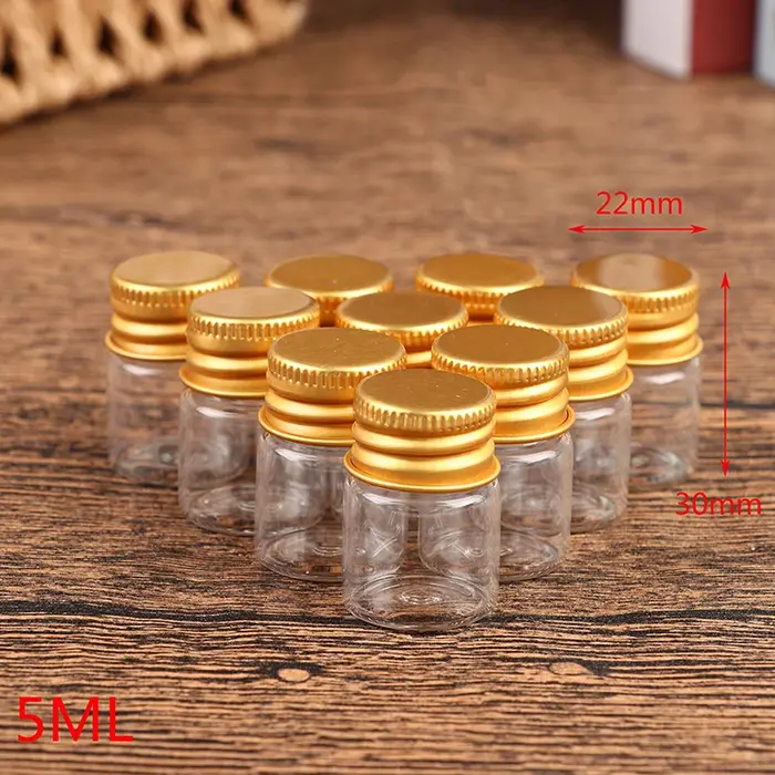 Bouteilles en verre avec couvercles en aluminium, petits Mini pots en verre, 6 tailles, 5ml/7ml/10ml
