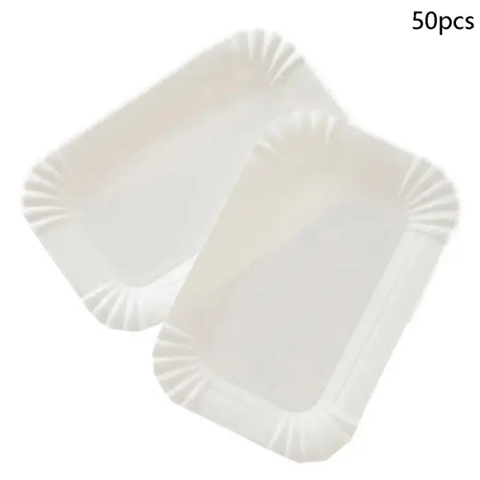 Plateau à gâteaux rectangulaire, assiette en papier blanc, assiette à dîner jetable, assiette en pap