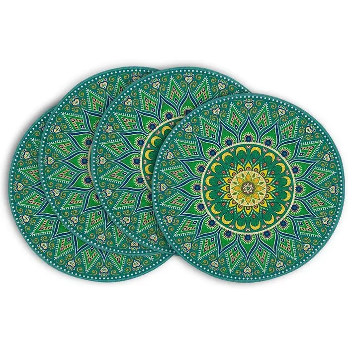 Ensemble de 4 sets de table ronds Mandala rouge, tapis de table de ferme de printemps saisonnier pour la décoration de salle à manger de cuisine de fête