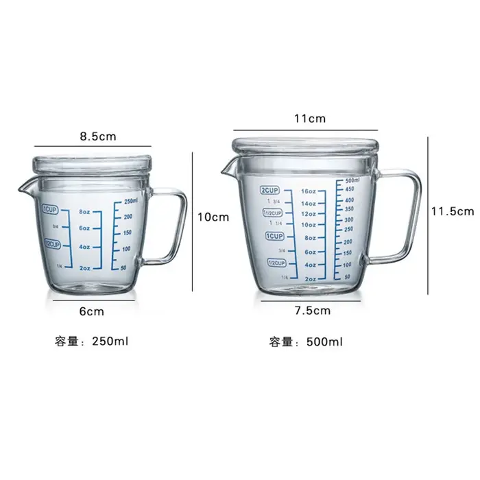 Tasse à mesurer en verre YWDL 250/500ml avec couvercle