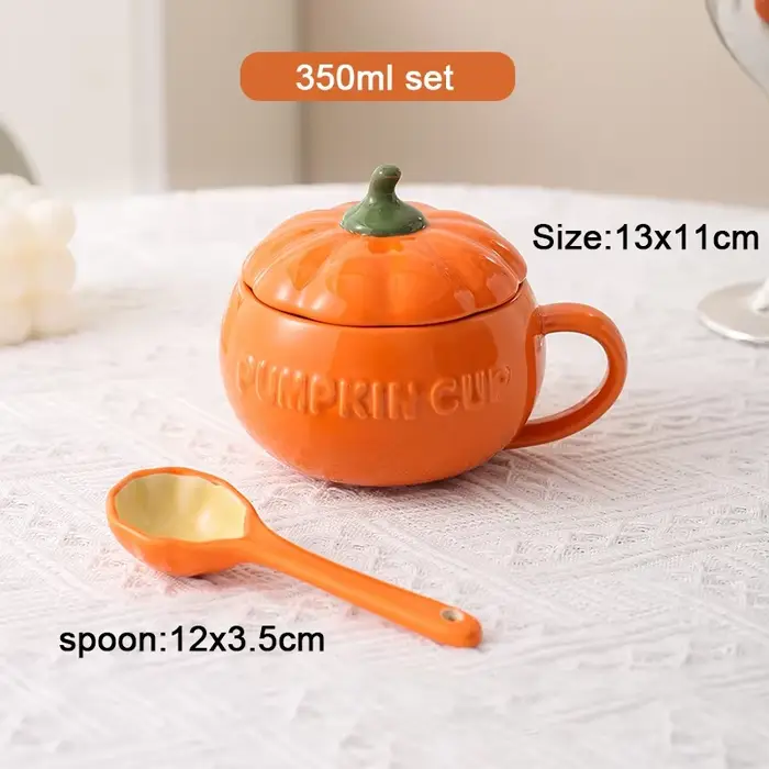 Tasse Citrouille en Céramique avec Couvercle et Cuillère, Design Créatif, Design de Poignée, Verres,