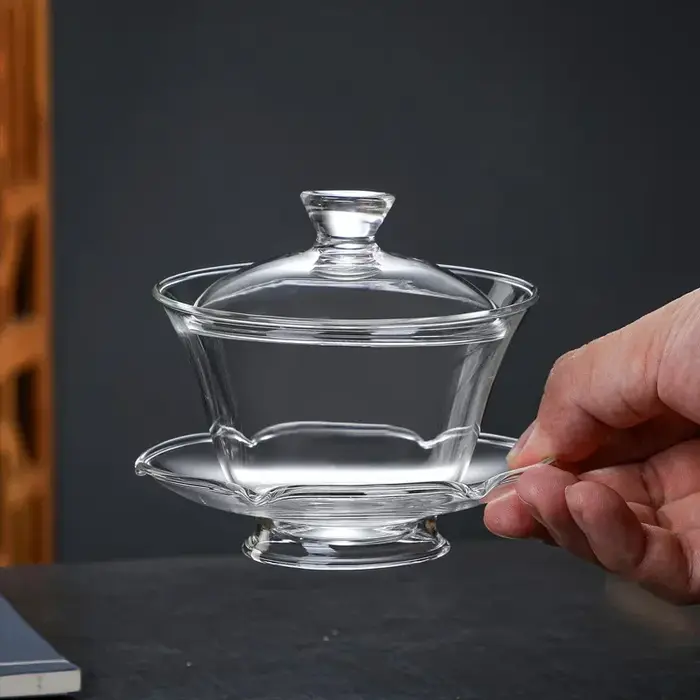 Bol à couvercle Transparent de 200ML, verre résistant à la chaleur, soucoupe à couvercle Gaiwan, gra