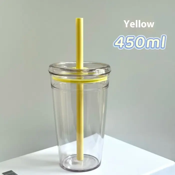 Tasse d'été en plastique avec paille de thé au lait de grande valeur de 450ML