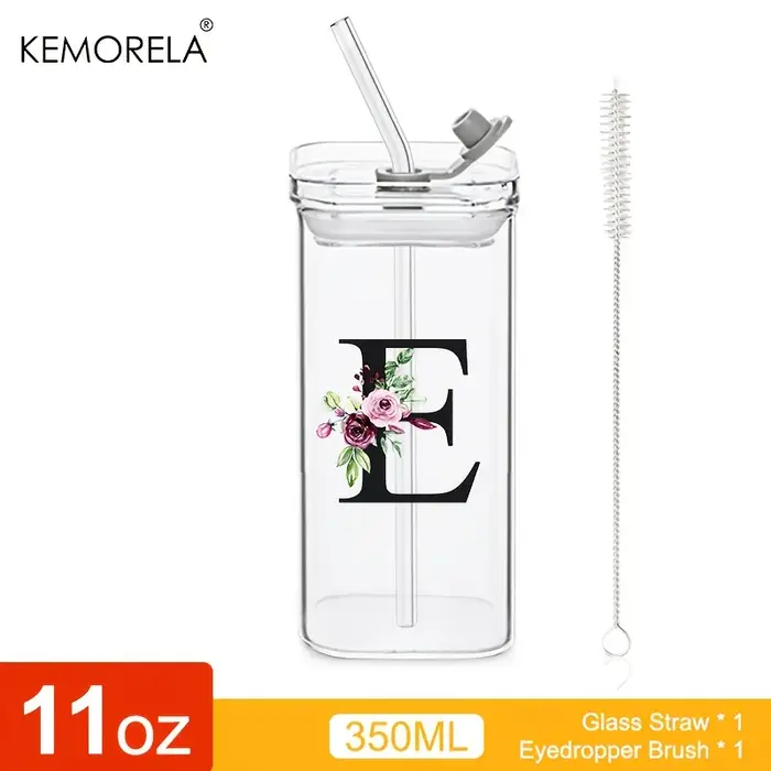Gobelets en verre en forme de 24 lettres, avec couvercle et paille, gobelet à café, carré transparen