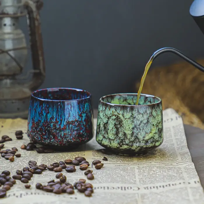 Tasse à café en céramique à glaçure réactive colorée