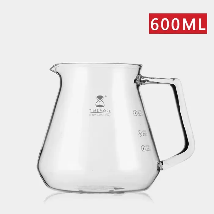 Carafe à café TIMEMORE en verre borosilicate, résistante à la chaleur, avec poignée ergonomique pour