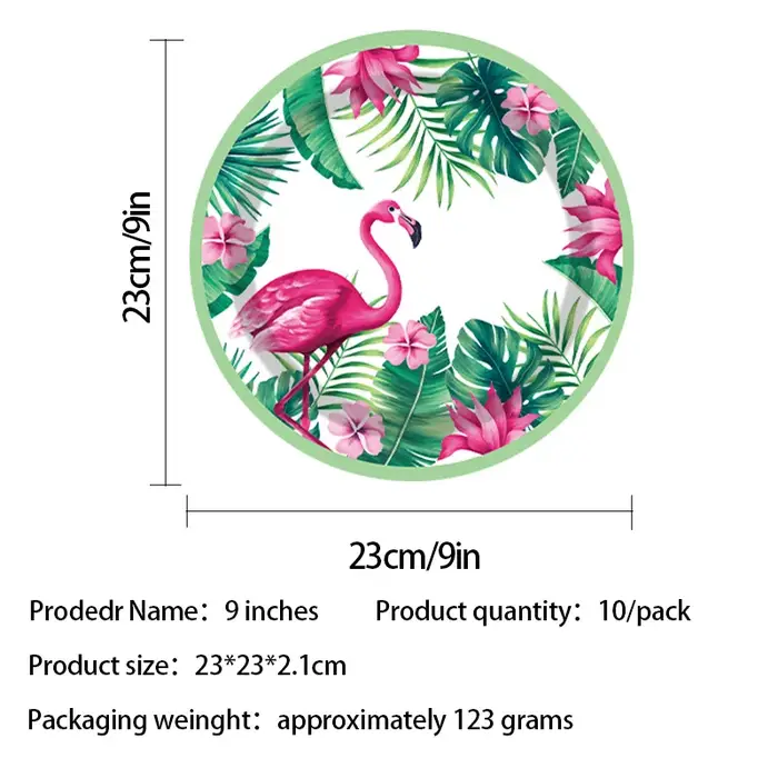 Vaisselle rose flamant rose et ananas avec motifs de palmiers