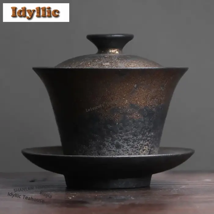 Gaiwan Sancai Noir et Or 150 ml en Céramique Fumée