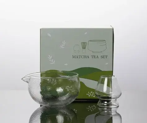 Ensemble de thé matcha japonais en verre martelé de 500 ml avec bec verseur et bol à thé