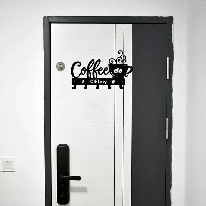 Art mural en métal rustique avec signe de tasse de café et crochets