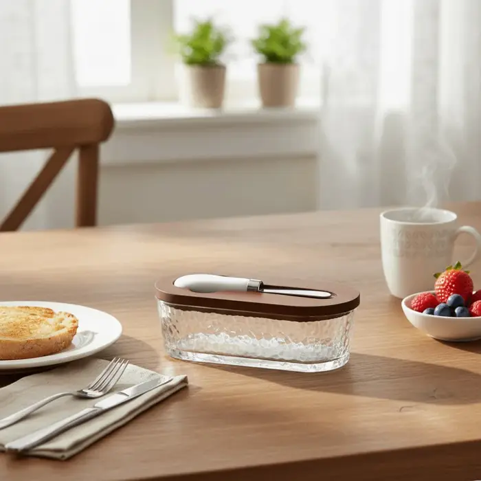 Boîte à beurre en verre de forme ovale Durable