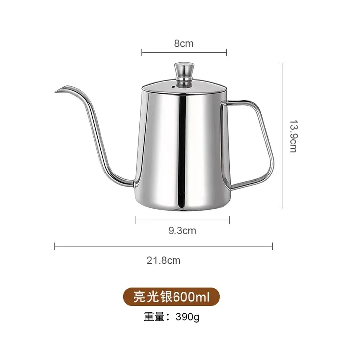 Bouilloire à café en acier inoxydable noir argenté