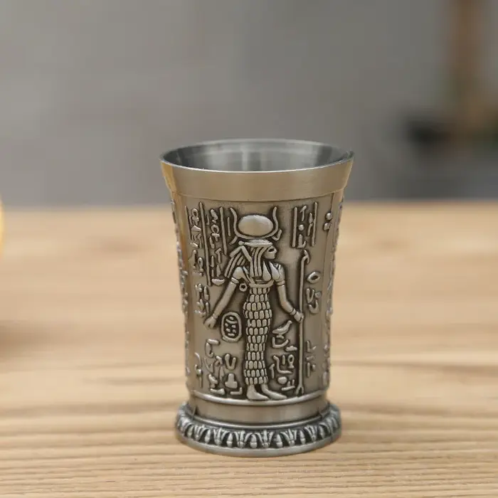 Verre à vin égyptien Vintage en métal, 50ML, pharaon Tut, gravure, gobelet en métal, Cocktail, whisk