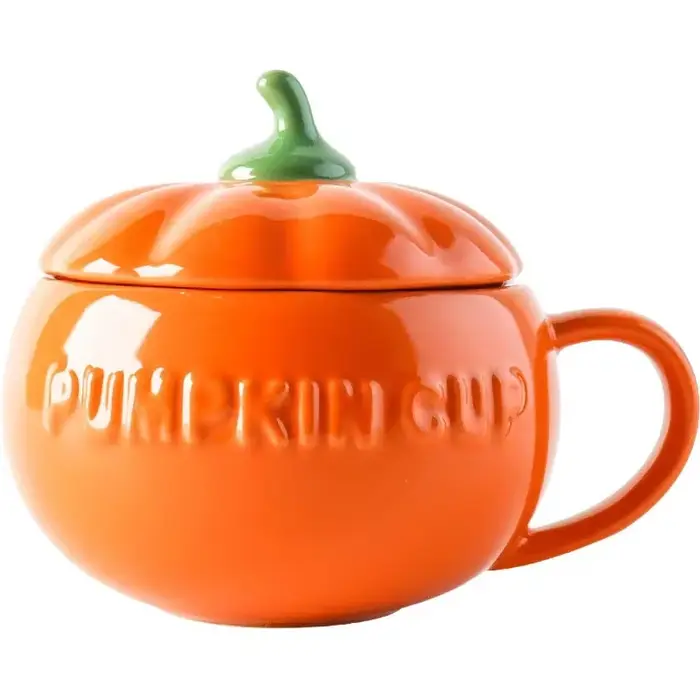 Tasse Citrouille en Céramique avec Couvercle et Cuillère