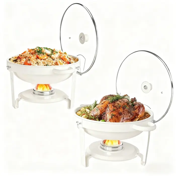 Plats de service blancs pour buffet 5QT avec couvercle en verre empilables