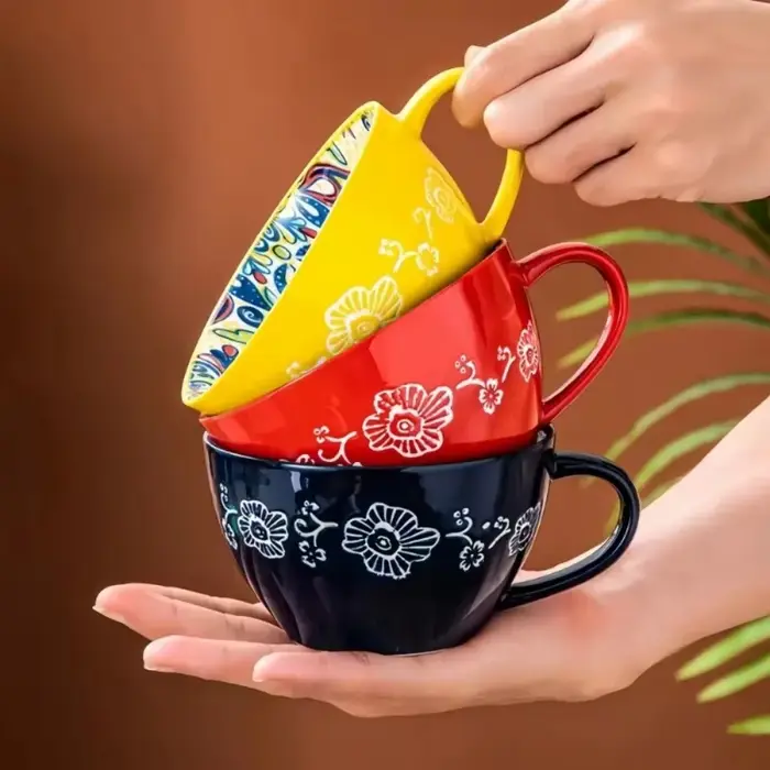 Tasse de petit déjeuner bohème en céramique créative