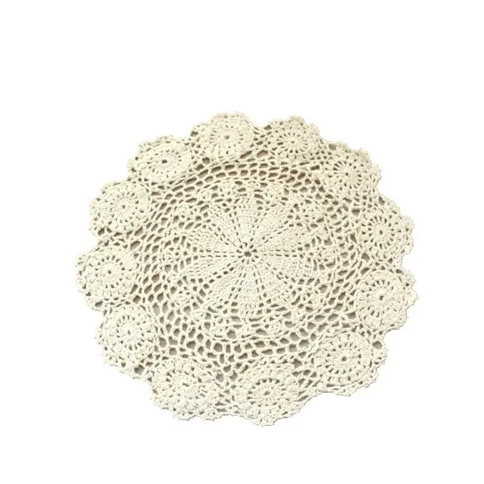 Napperon rond crocheté à la main en coton Vintage
