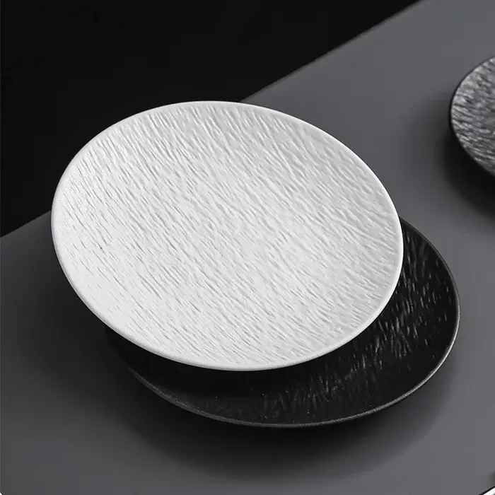 Plat noir assiette en céramique disque blanc vaisselle de restaurant occidental Barbecue