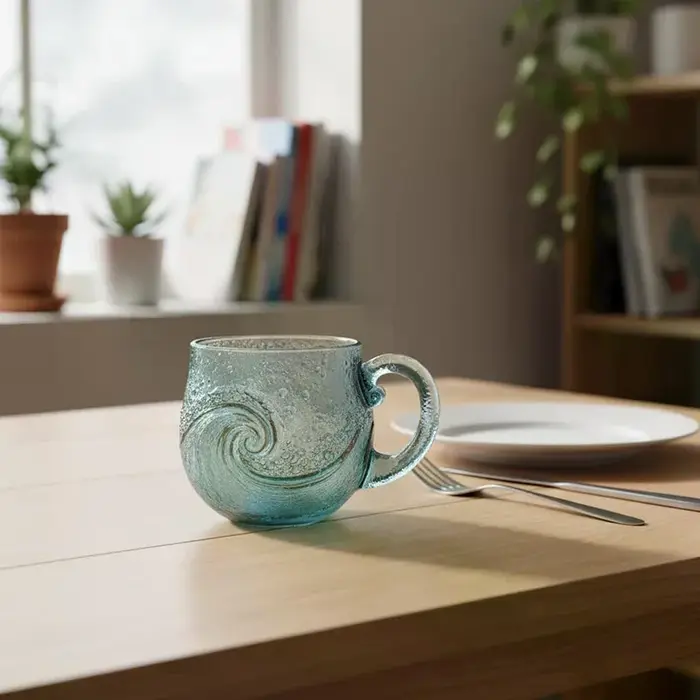 Tasse ondulée en verre de mer 12 Oz