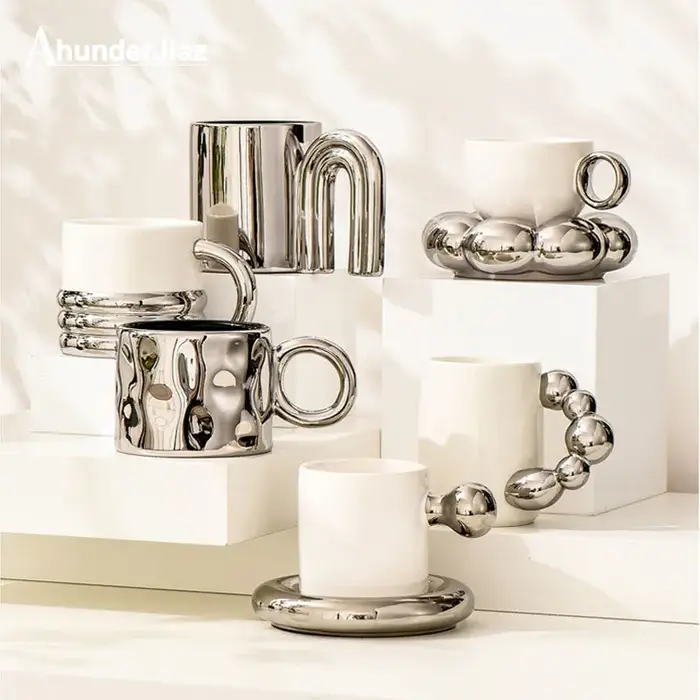 Ahunderjiaz-Tasse à café en céramique argent nordique