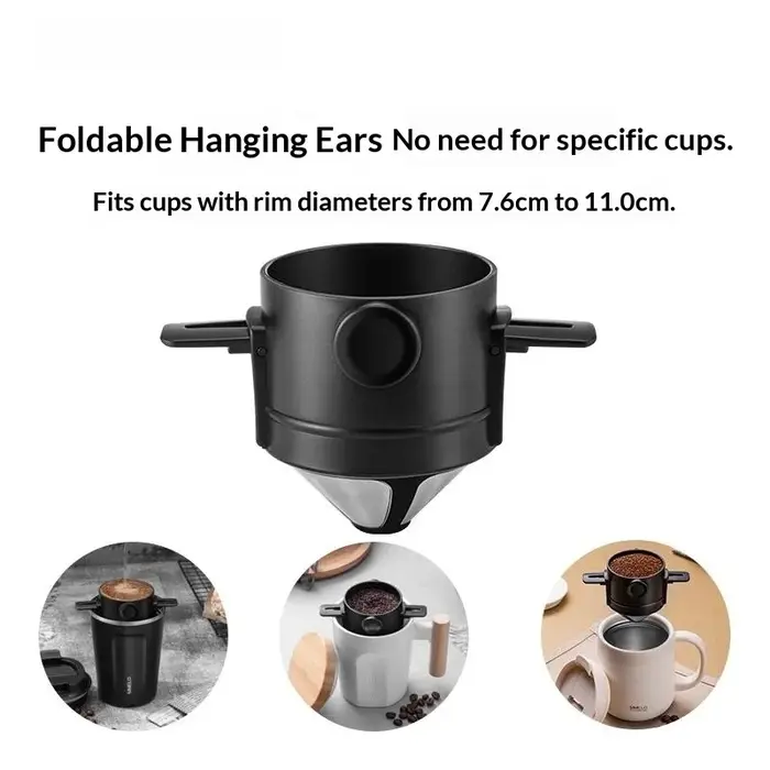 Filtre à café portable pliable réutilisable avec maille double couche pour infusion par dégoulinement sans papier