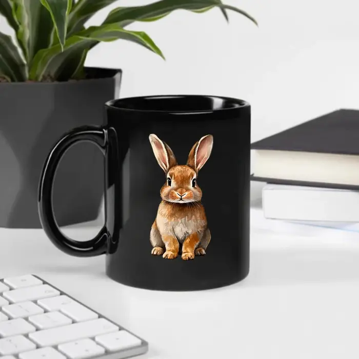 La tasse à café en céramique imprimé animal lapin noir convient à la maison
