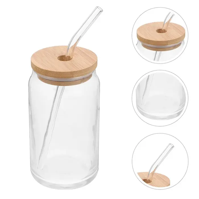 1 Pcs Disponible Mason Bocaux Café Tasse avec Pailles Couvercles Glacé