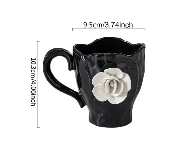 Ahunderjiaz-Tasses à café en céramique française rétro, impression de rose blanche, tasse à lait pou