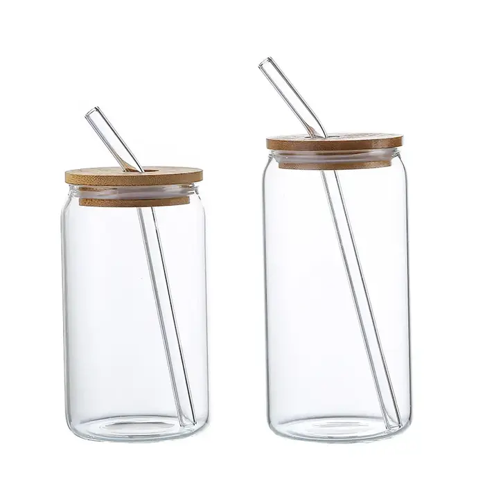 Tasse en verre créative avec couvercle en bambou, en forme de thé, jus, lait, café, tasse à boire en