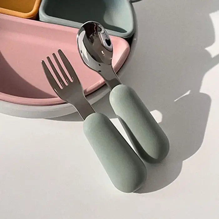 Ensemble de Couverts en Silicone et Acier Inoxydable pour Bébé