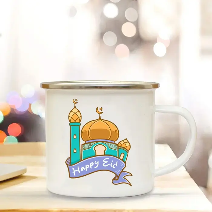Tasse en émail blanc Ramadan Mubarak, tasse à café et à thé à l'eau, standardisation Eid pour papa c