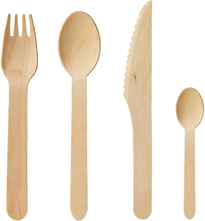 Couverts en bois jetables naturels 100% 16cm
