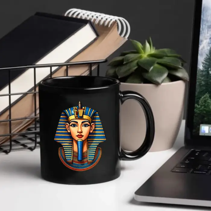 Tasse en céramique, design pharaon égyptien noir