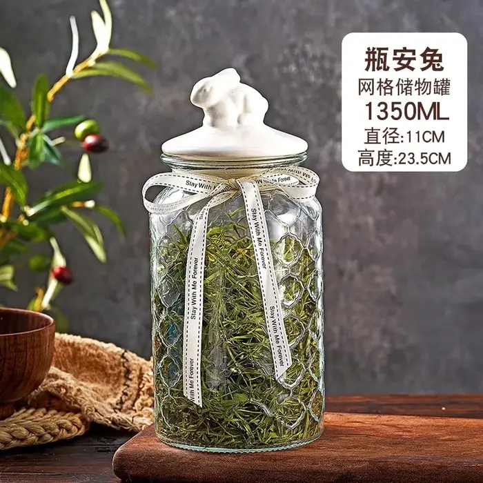 Pot scellé en verre transparent avec couvercle en céramique