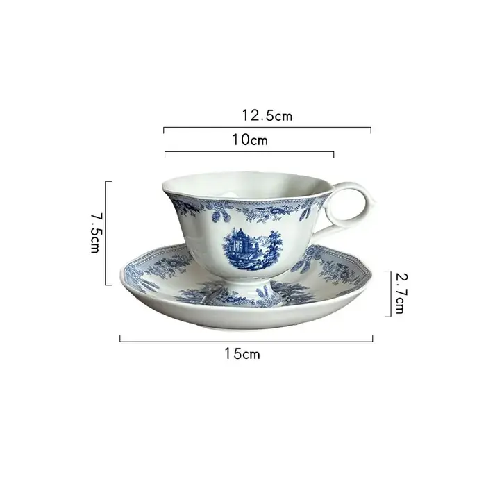 Tasses à café en céramique rétro français, assiettes légères de luxe pour la maison, café, tasse d'e