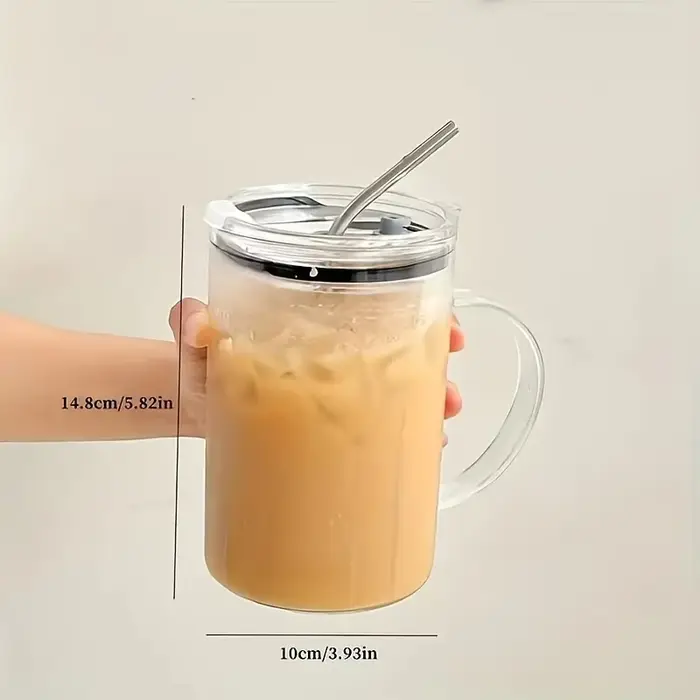 Grand verre avec couvercle et paille de 1l
