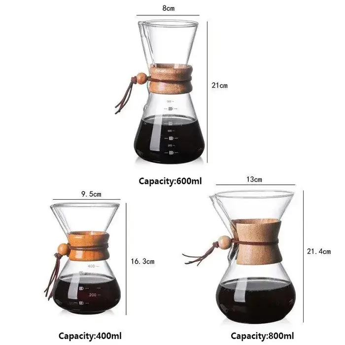 Bouilloire à café en verre à main avec filtre en acier inoxydable