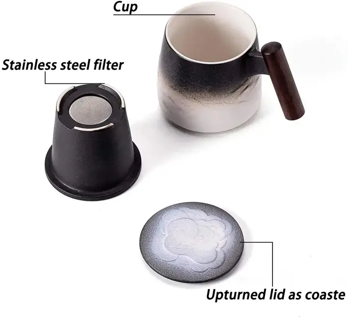 Tasses en céramique vintage avec poignée en bois