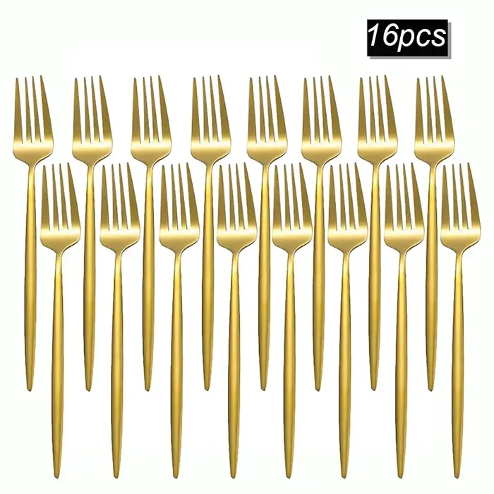 8/12/16 pièces en acier inoxydable or vaisselle fourchette à dîner