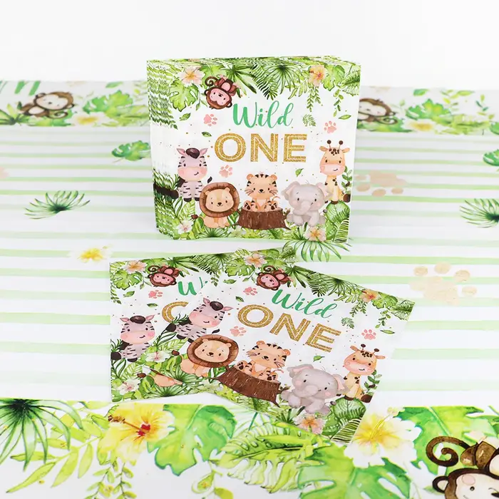 Décorations de fête d'anniversaire de la forêt et de la Jungle, ensemble de nappe avec animaux sauvages, fournitures de fête d'anniversaire pour Safari dans la forêt