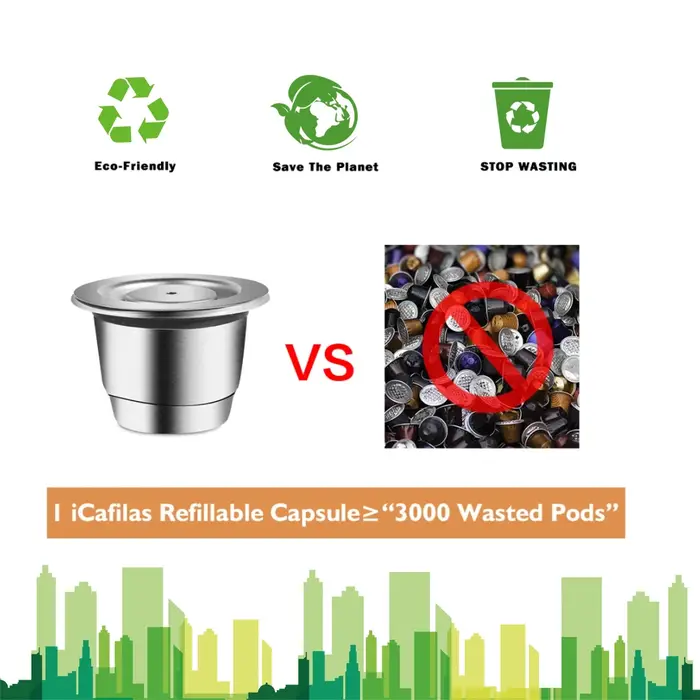 Capsules de café réutilisables Inissia & Pixie, en acier inoxydable, avec cuillère