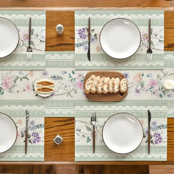 Napperons de table floraux imprimés verts en dentelle