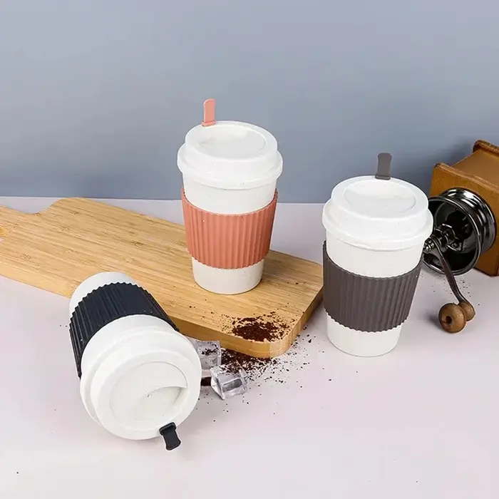 Tasse à café portable réutilisable avec paille de blé