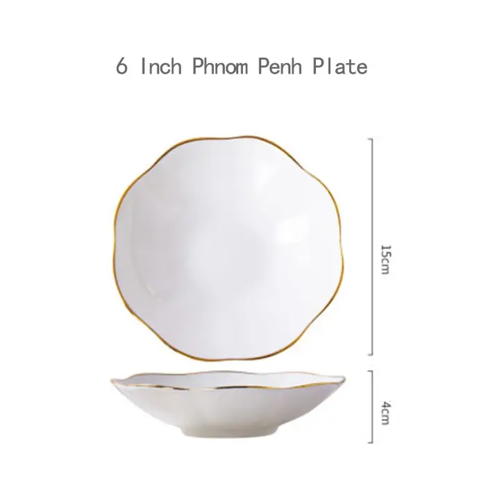 Assiettes en forme de fleur, vaisselle en porcelaine, assiette profonde créative de forme irrégulièr