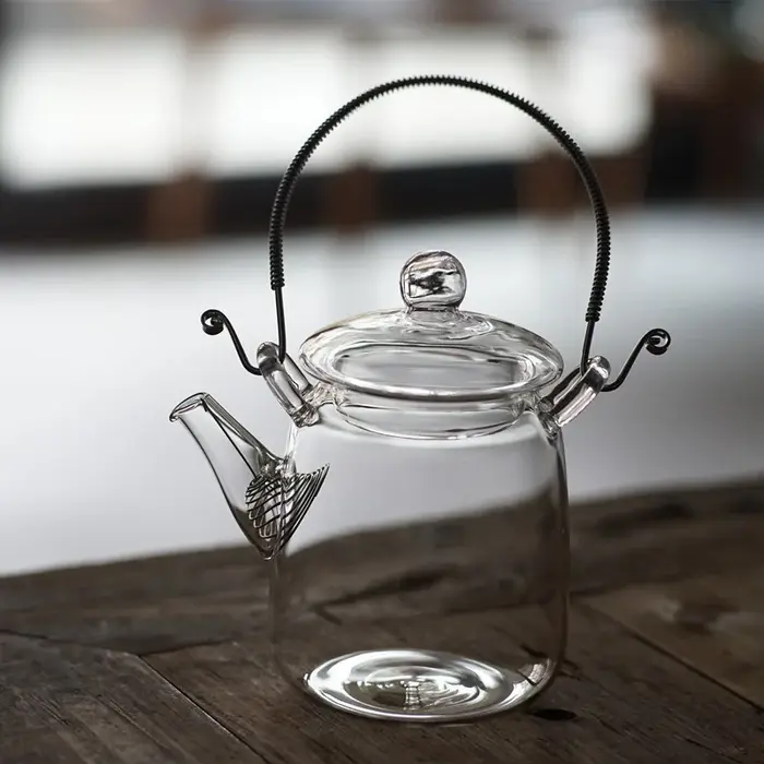 Théière japonaise en verre transparente faite à la main avec filtre