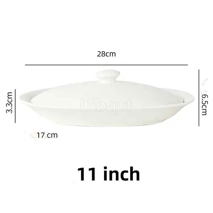 Vaisselle elliptique ovale en céramique assiette blanche plat avec couvercle tasse à légumes hôtel créatif restaurant fromage cuit riz bol profond