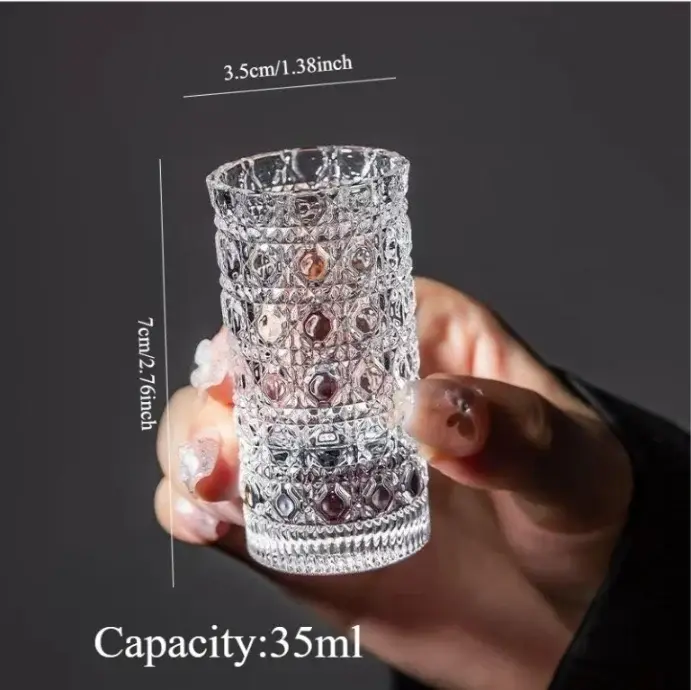 Verre épaissi Mini ensemble de tasses d'eau de luxe Transparent motif en relief vin glace eau petite tasse