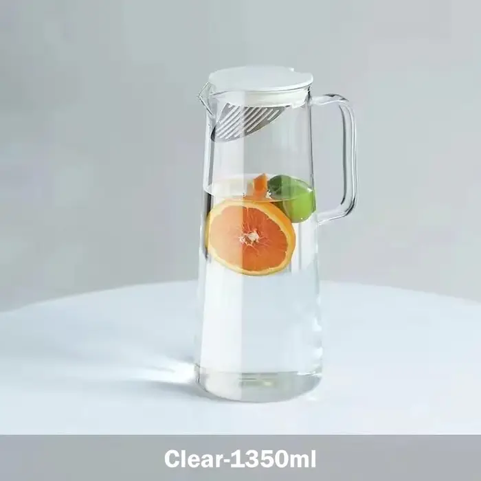Pichet en verre de 1,8 l avec couvercle, facile à nettoyer, pichet d'eau en verre résistant à la cha