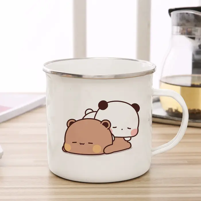 Dessin animé lait moka ours seins et Doodle émail tasse café thé