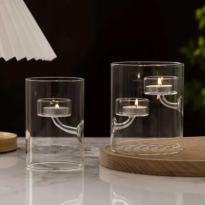 Bougeoir cylindrique européen en verre creux d'ouragan